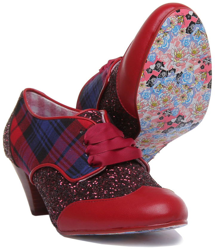 Irregular Choice End Of Story Zapatos de tacón bloque sintético con cordones para mujer en rojo