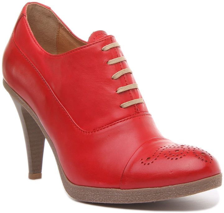 JUSTINREESS Margy Scarpe brogue con tacco alto in pelle da donna in rosso