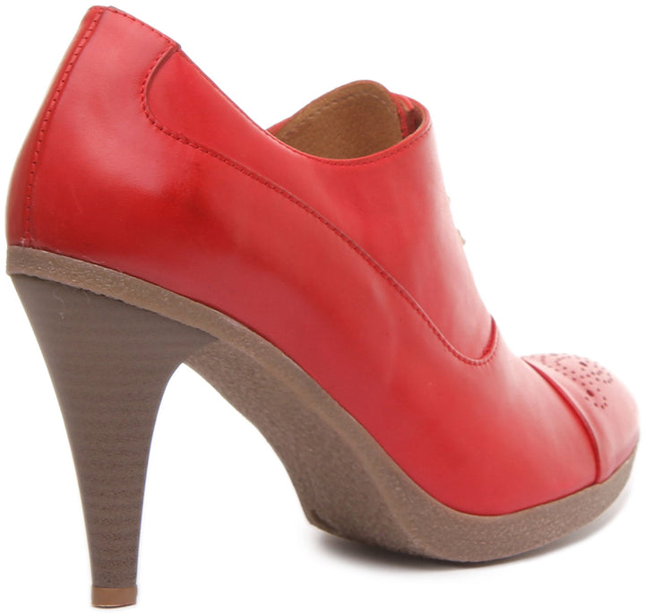 Margy Stilleto Heeled Lace up Brogue Shoes in Red