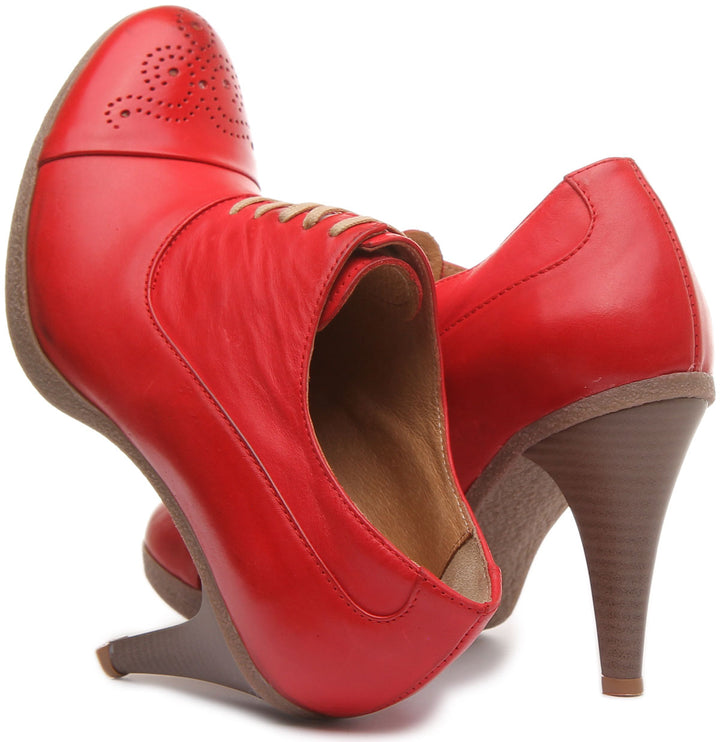 JUSTINREESS Margy Scarpe brogue con tacco alto in pelle da donna in rosso