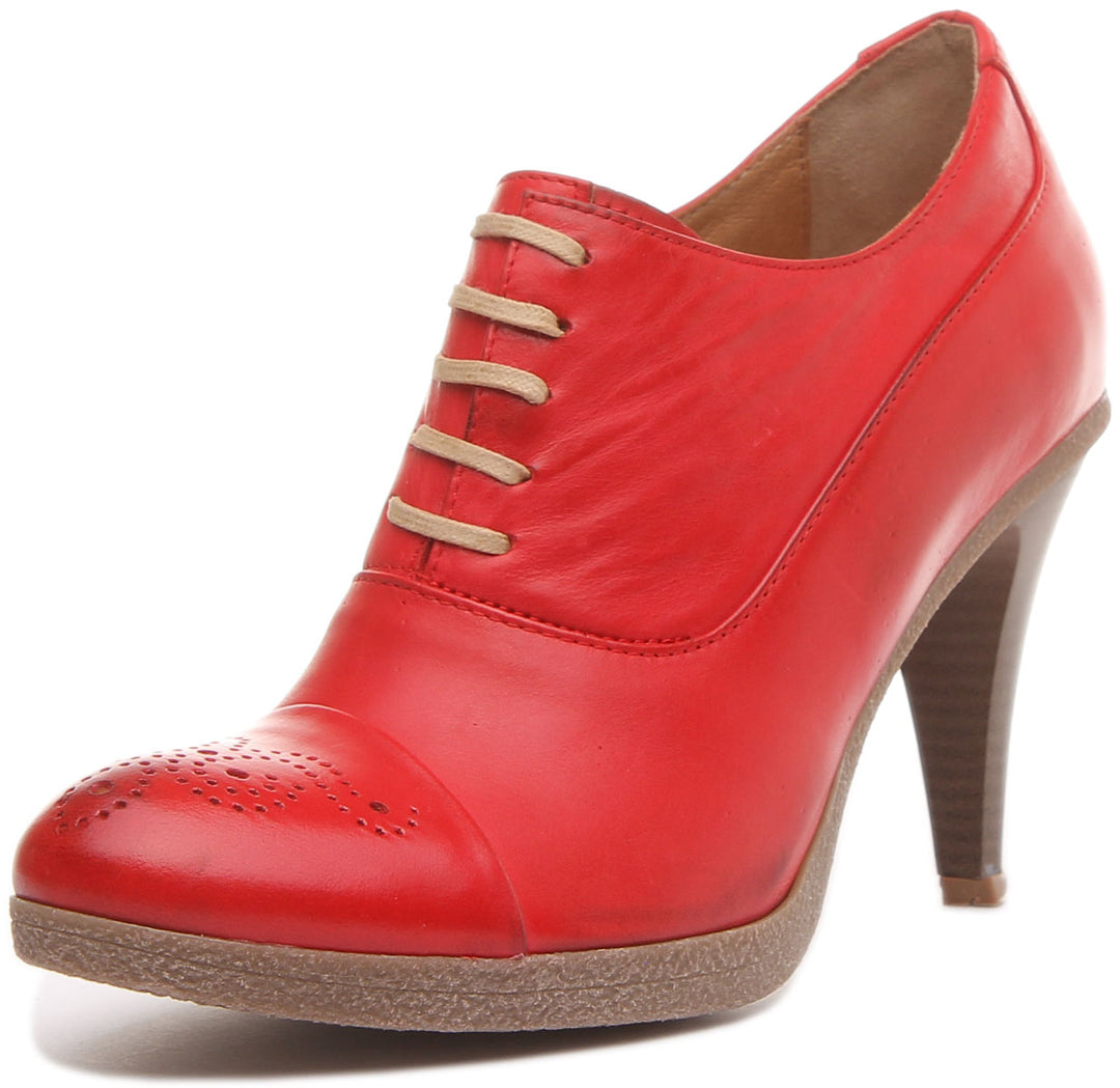 JUSTINREESS Margy Zapatos de tacón alto de piel con cordones para mujer en rojo