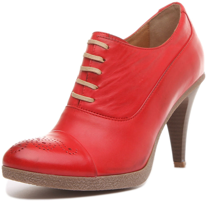 JUSTINREESS Margy Scarpe brogue con tacco alto in pelle da donna in rosso