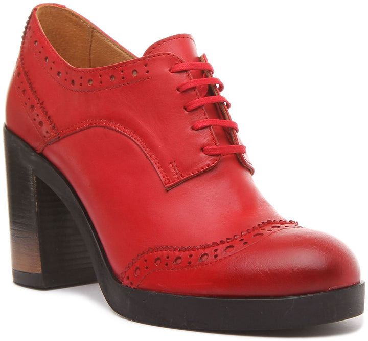 Stacy Blocked Heeled Lace up Brogue Shoe in Red