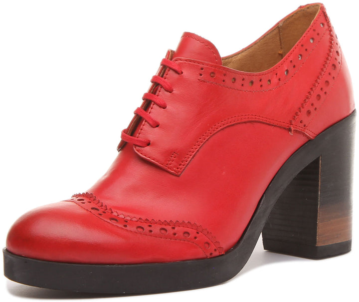 Stacy Blocked Heeled Lace up Brogue Shoe in Red