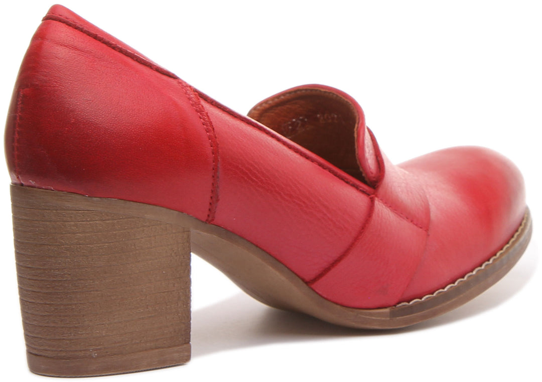 JUSTINREESS Dahlia Zapatos de piel con tacón bloque para mujer en rojo