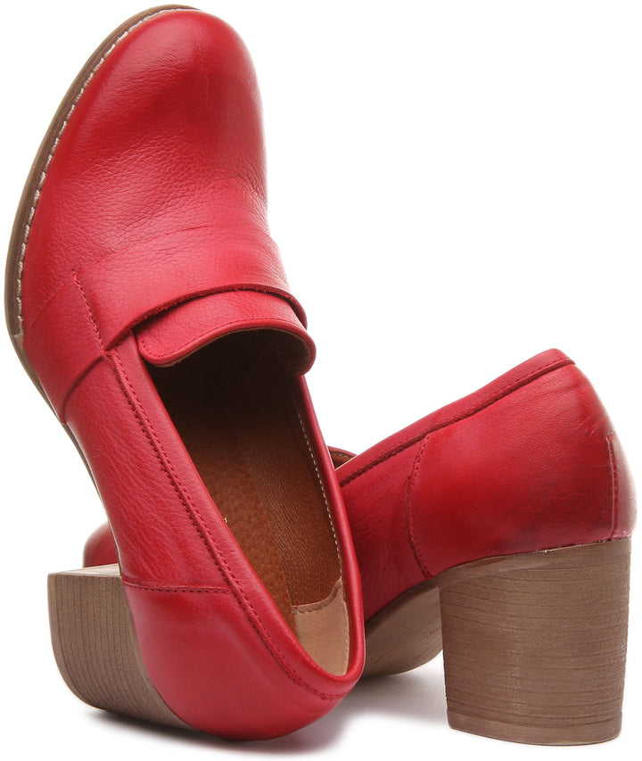 JUSTINREESS Dahlia Zapatos de piel con tacón bloque para mujer en rojo
