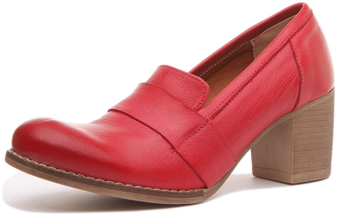 Dahlia Slip On Heeled Loafer in Red