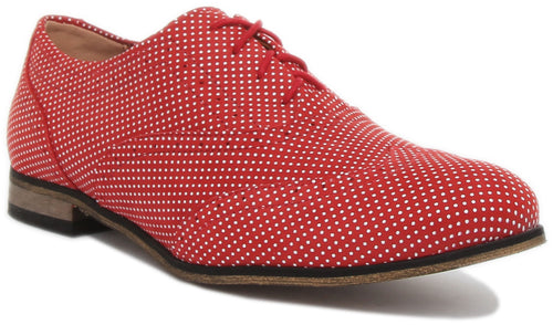 JUSTINREESS Kalina Chaussures brogue en cuir à pois pour femmes en rouge