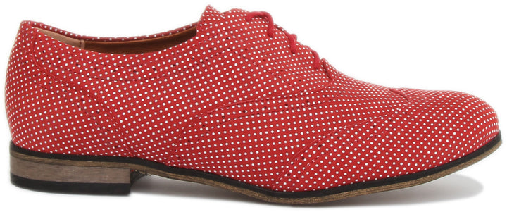 JUSTINREESS Kalina Zapatos brogue de piel con estampado de lunares para mujer en rojo