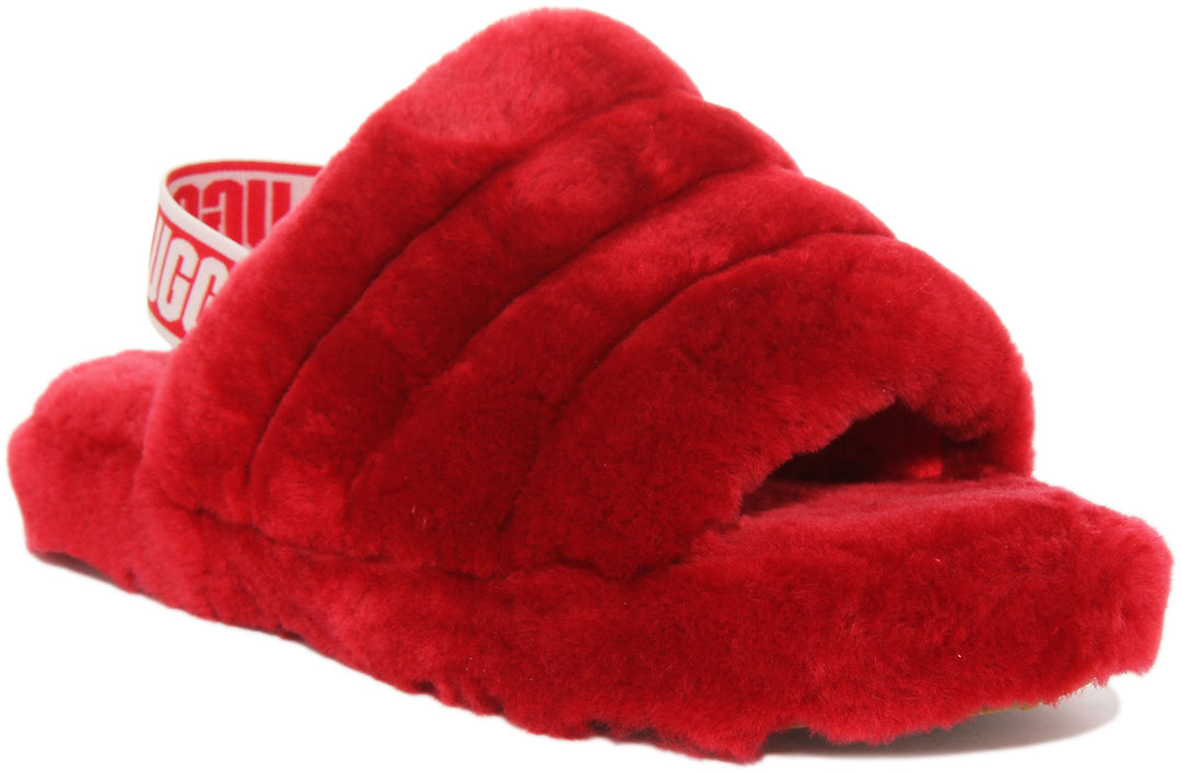 Ugg Fluff Yeah Sandalo con pelliccia di pecora per bambini con retro elasticizzato in rosso