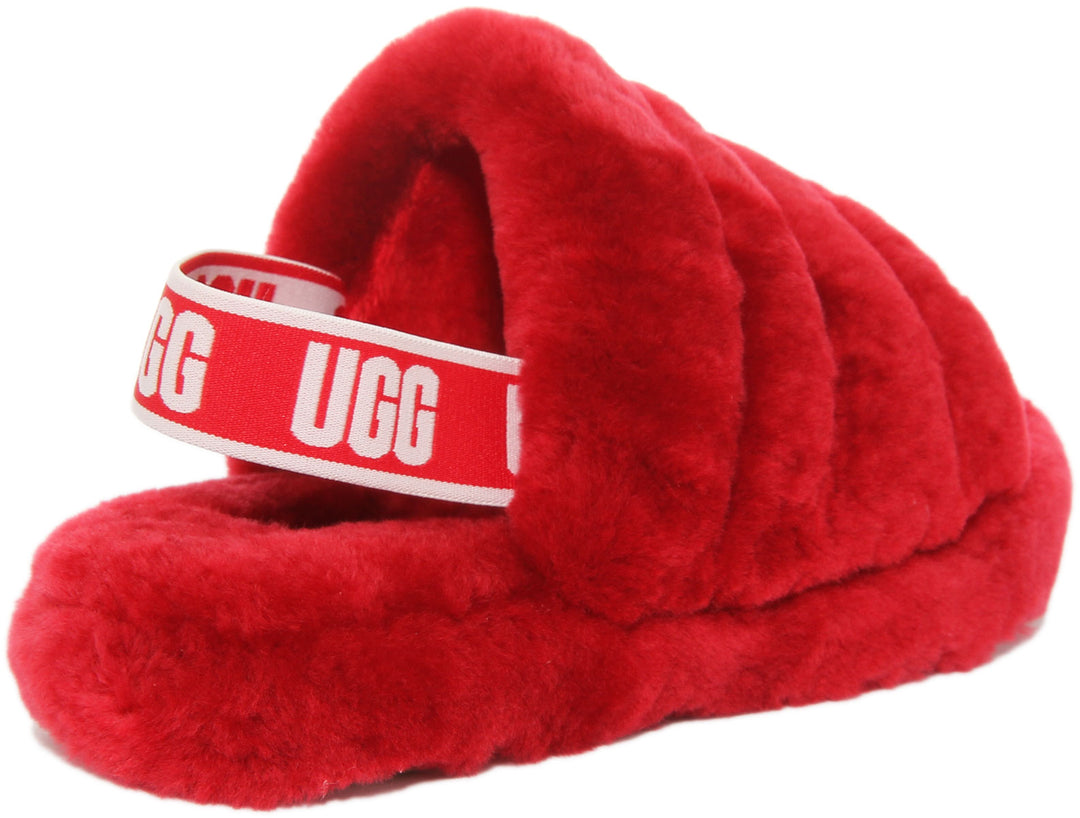 Ugg Fluff Yeah Sandalo con pelliccia di pecora per bambini con retro elasticizzato in rosso
