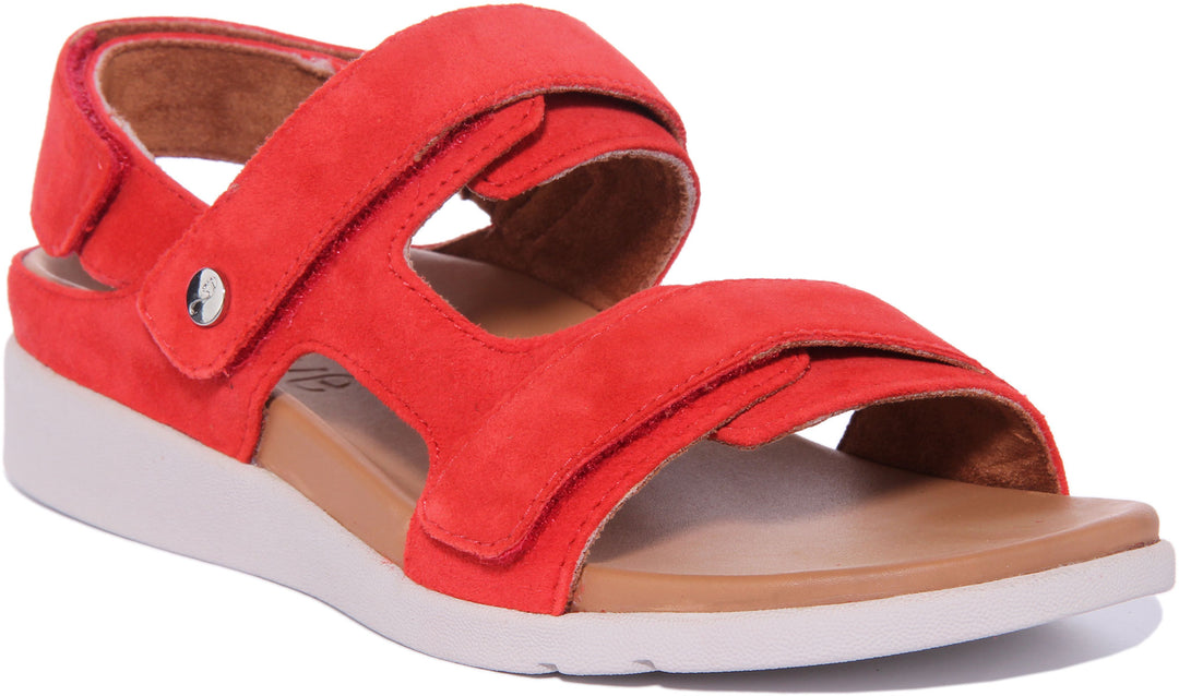 Strive Aruba Frauen Leder Sandale Mit Drei Verstellbare Riemen Rot