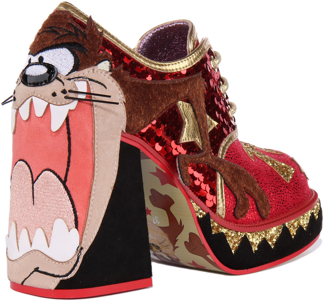 Irregular Choice Tazmanian Frauen Schnürung Block Absatz Pailletten Schuhe Rot