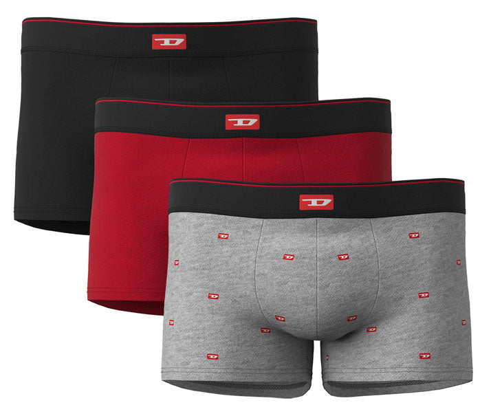 Diesel UMBX Damien Herren 3er Satz Boxer Trunks Baumwolle Rot