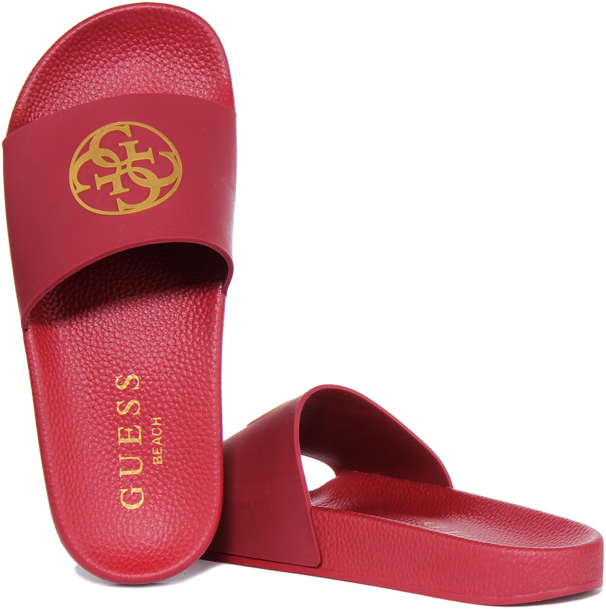 Guess E3Gz01B00F In Red For Women 4G Logo Beach Slippers