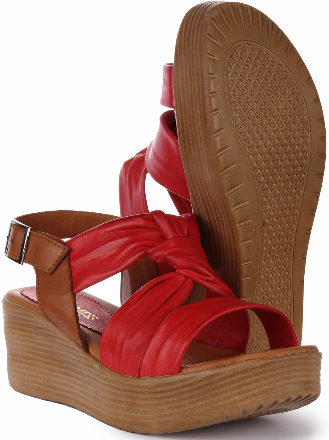 JUSTINREESS Raya Sandalo con zeppa comfort in pelle da donna in rosso