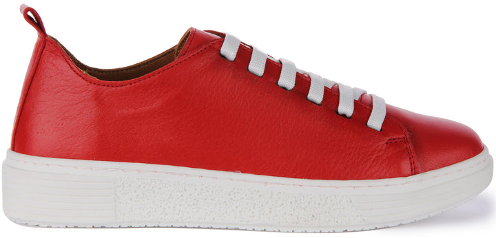 JUSTINREESS Diana Scarpe da ginnastica eleganti in pelle allacciate da donna in rosso