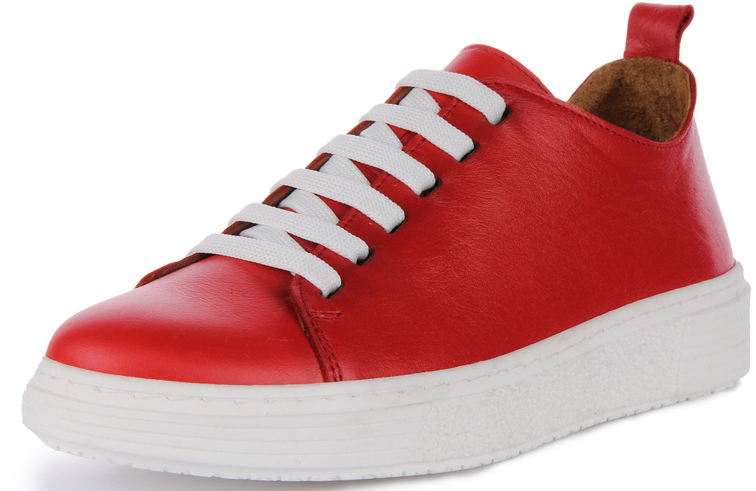 JUSTINREESS Diana Scarpe da ginnastica eleganti in pelle allacciate da donna in rosso