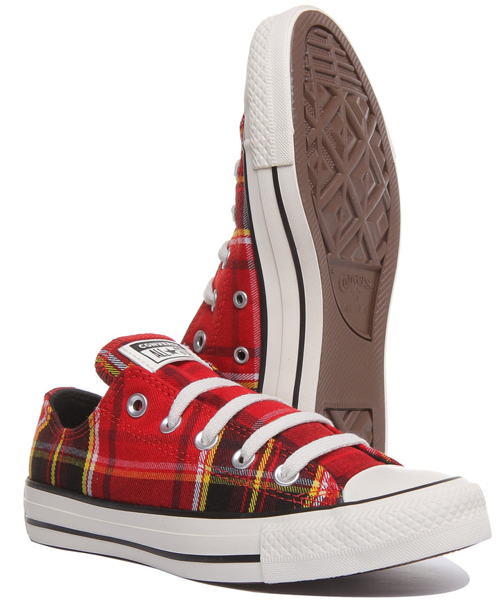 Converse 568926C CT All Star Low Plaid Trainer In Tarten Print Red Black For Women