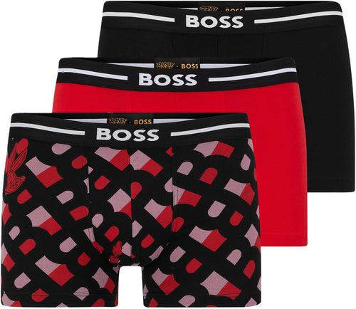 Boss Bold Looney Tunes Pack de tres calzoncillos bóxer para hombre en rojo negro