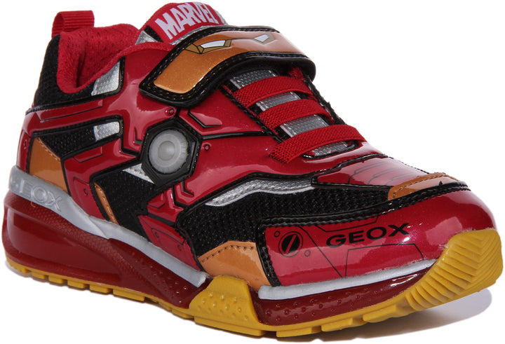 Geox J Bayonyc B.C Baskets Ironman imprimées à une seule lanière pour enfants en rouge noir