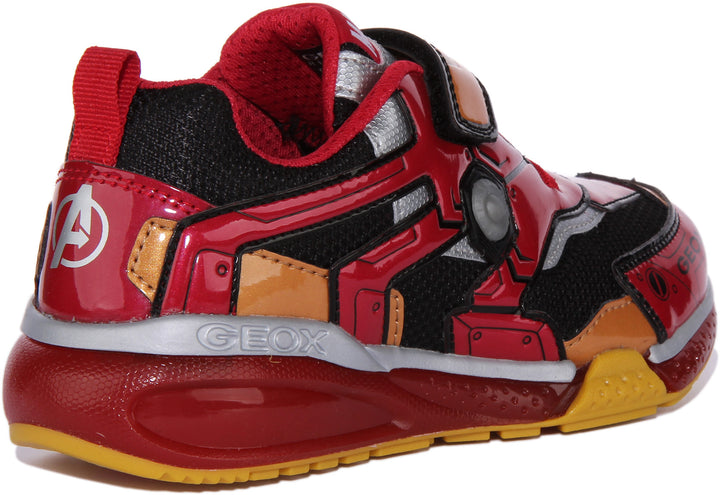 Geox J Bayonyc B.C Baskets Ironman imprimées à une seule lanière pour enfants en rouge noir