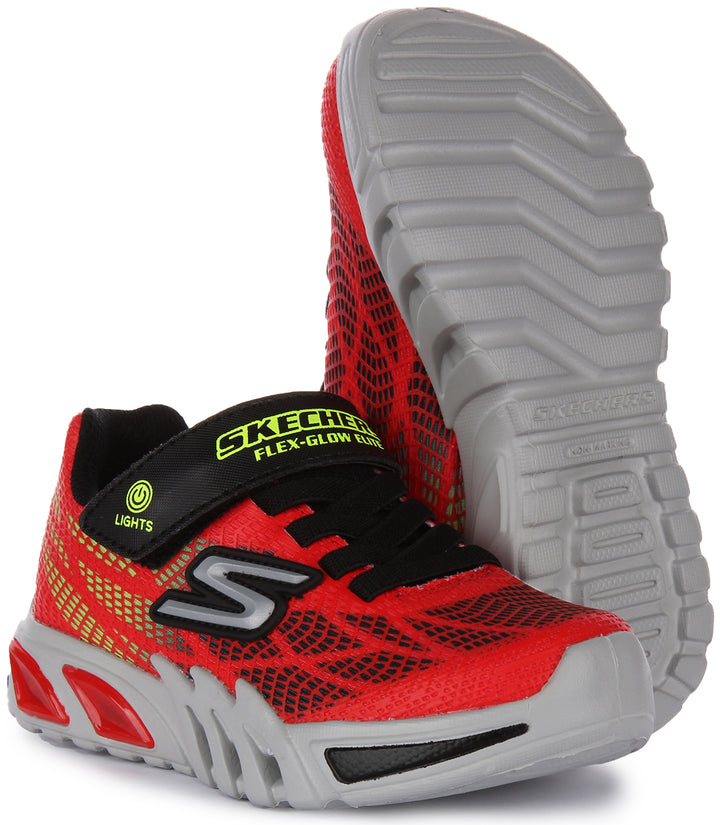 Skechers Flex Glow Elite Vorlo Scarpe da ginnastica illuminate in rete per bambini in rosso nero