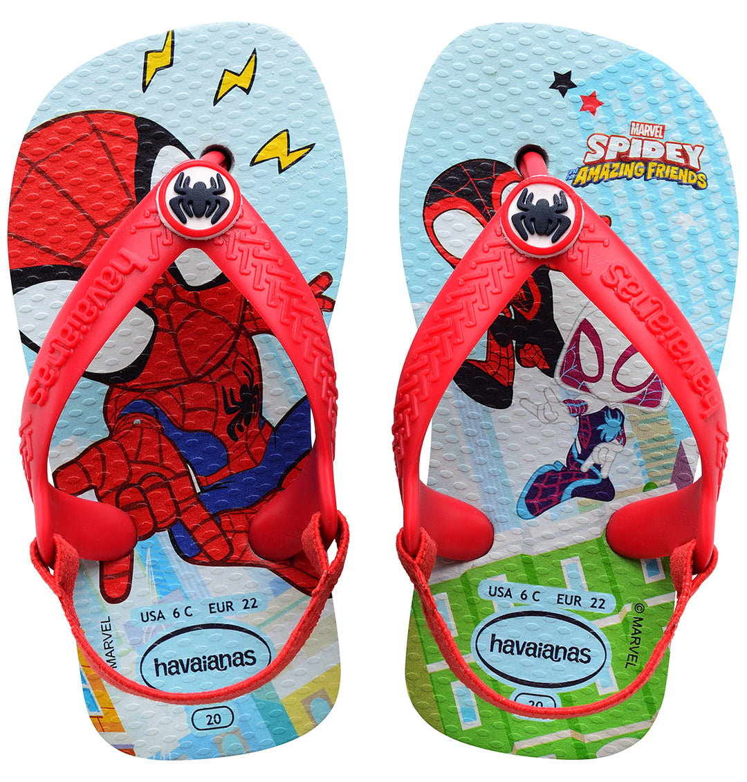 Havaianas Baby Marvel Sandalia de dedo con estampado de Spiderman para niños en rojo azul