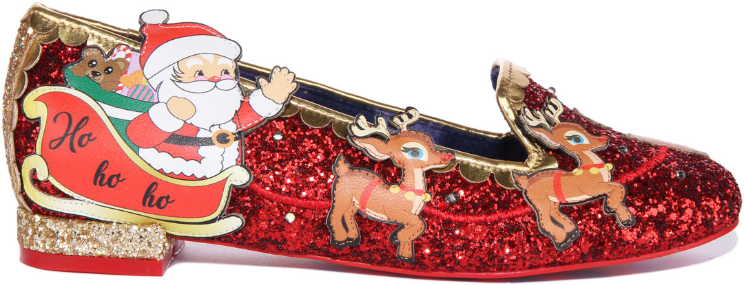 Irregular Choice Santas Sleigh Scarpe piatte per feste da donna in rosso misto