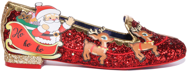 Irregular Choice Santas Sleigh Chaussures plates de soirée pour femmes en rouge mélangé