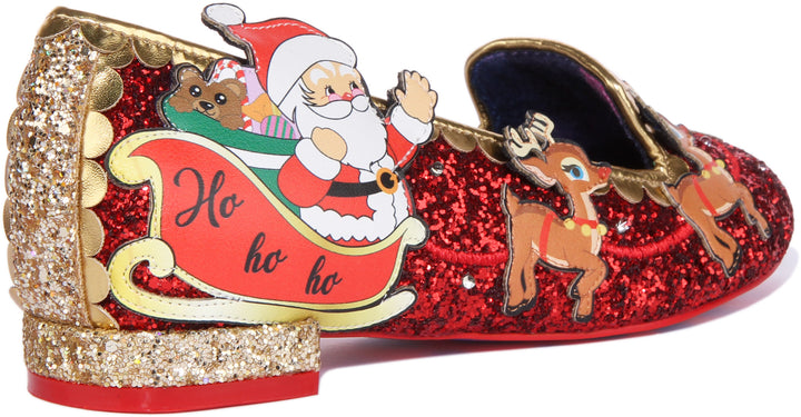 Irregular Choice Santas Sleigh Scarpe piatte per feste da donna in rosso misto