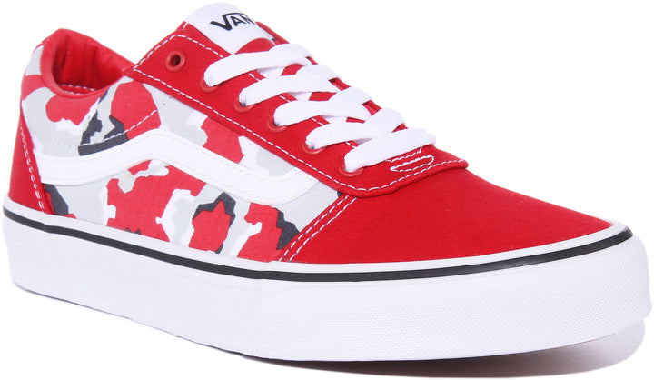 Vans Ward Pattern Camo Zapatillas de gamuza con cordones para jóvenes en rojo blanco