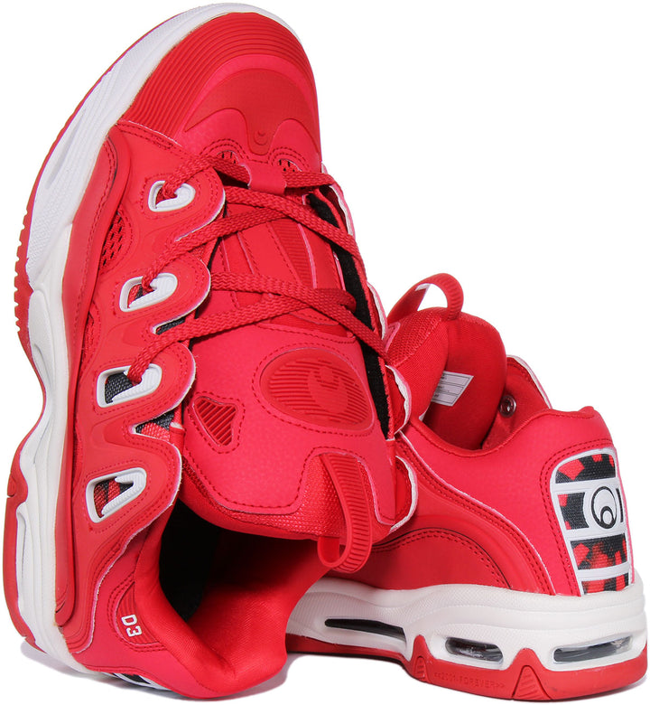 Osiris D3 2001 Herren Klobig Sohle Schnürung Skate Turnschuhe Rot Weiß