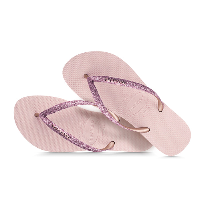 Havaianas Slim Glitter Sandalia con logotipo metálico y purpurina para mujer en rosa