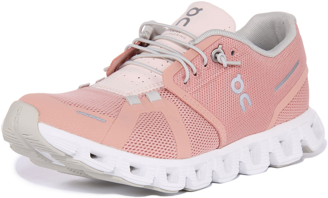 On Running Cloud 5 Zapatillas de running de malla con rápido cordones para mujer en rosa