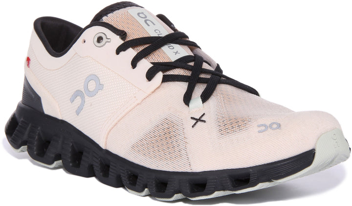 On Running Cloud X 3 Zapatillas de correr de malla con cordones para mujer en rosa