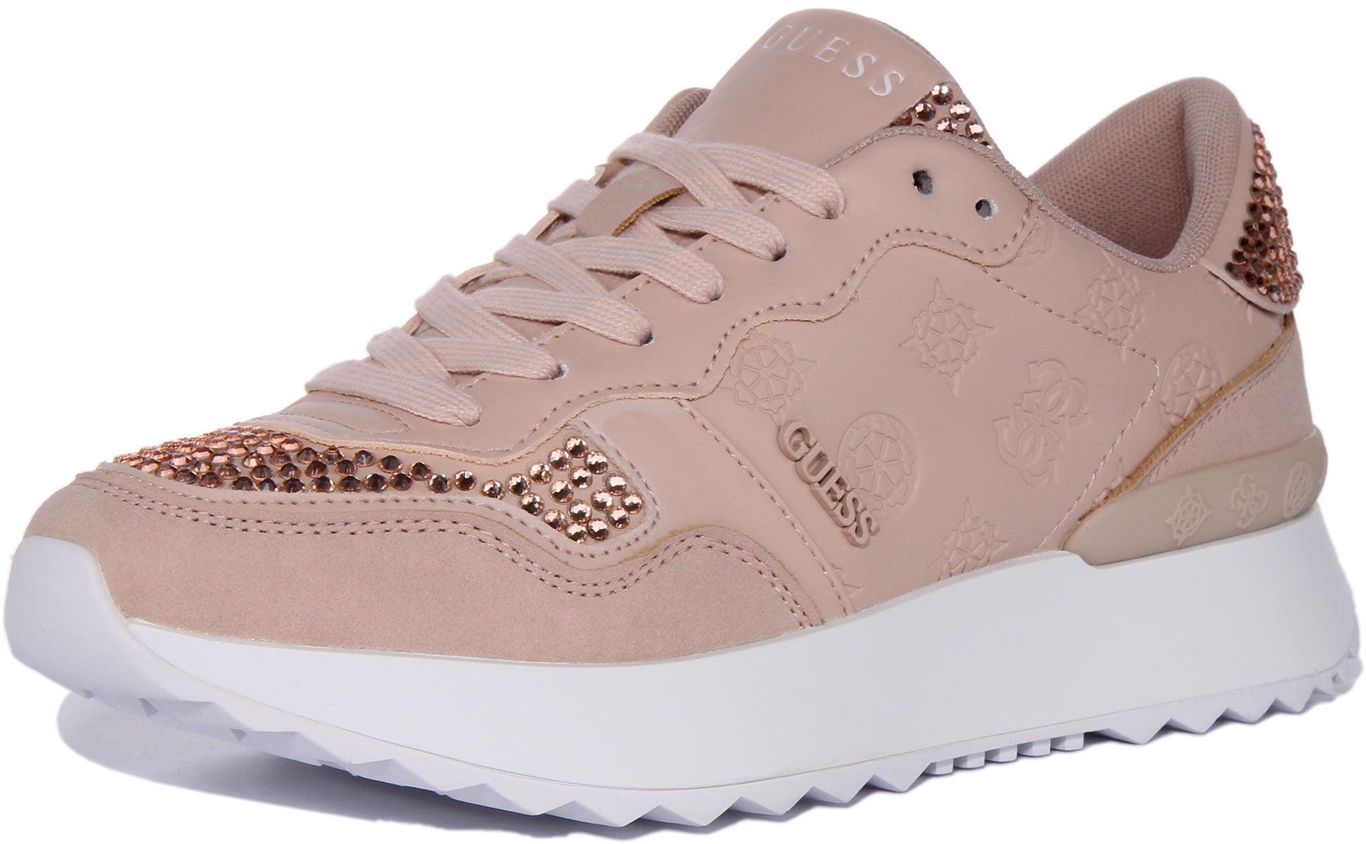 Guess Vinna Trainer In Rose For Women Lace up Diamante Trainer