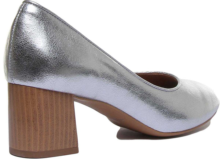 JUST REESS 7400 Frauen blockieren Ferse Leder Ballett Schuhe Silber