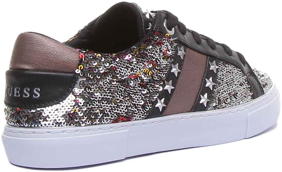 Guess Grayzin3 Active Women's Low Top Lace Up Sequin Sneakers In Silver