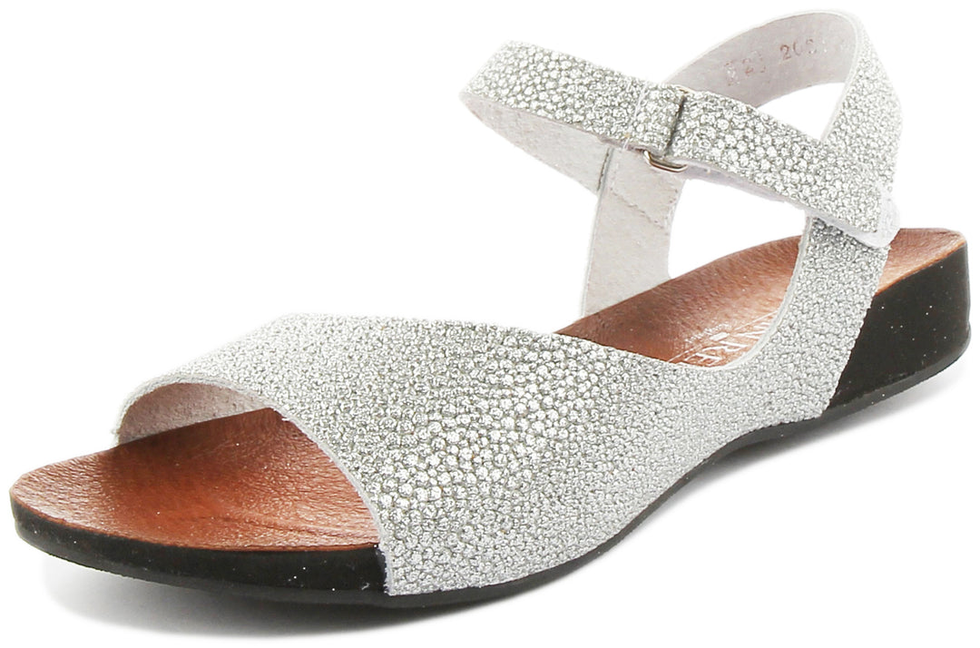 Jimena Flat Comfort Sandal with Strap in Silver
