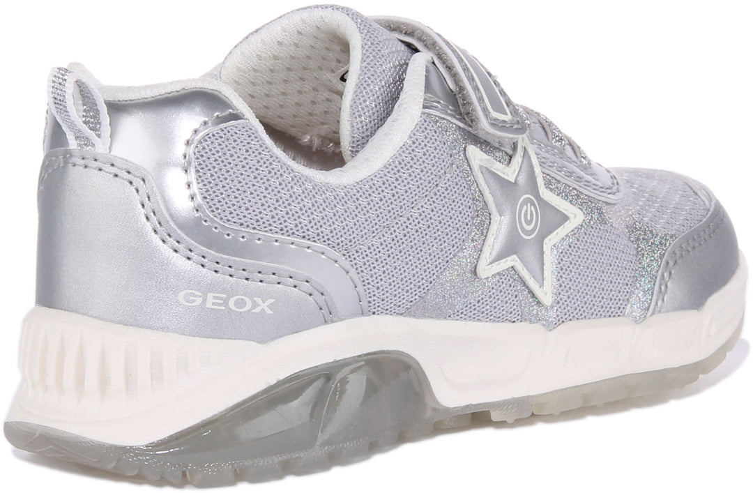 Geox J Spaziale Zapatillas de malla deslizantes iluminado para niños en plata