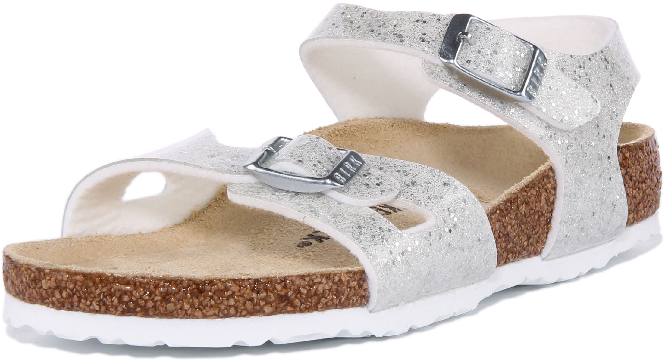 Birkenstock Rio Kids In Silver Glitter For Kids Kids Buckle