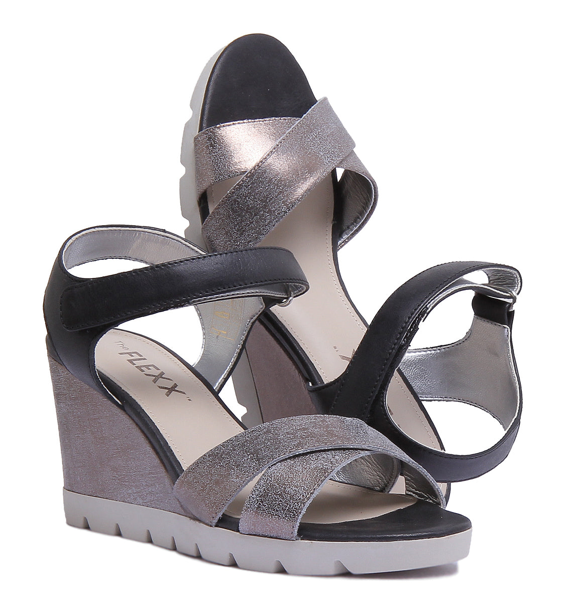 Flexx Lot Off Sandale a talon compense en cuir pour femmes a la chevil 4feetshoes