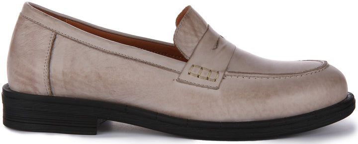 JUSTINREESS Vida Scarpe penny loafer in pelle morbida da donna in pietra