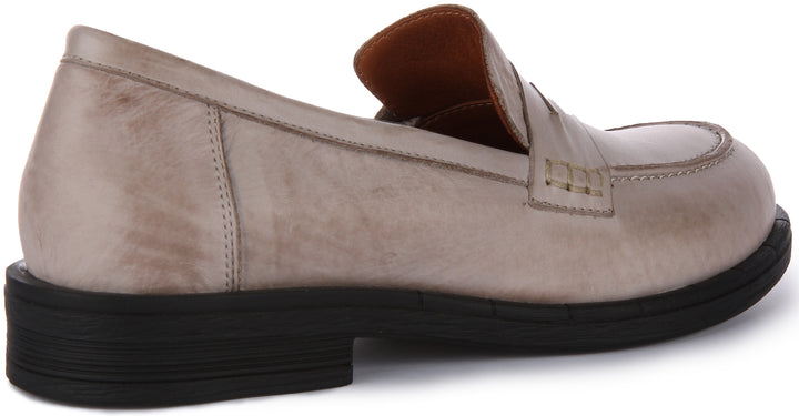 JUSTINREESS Vida Scarpe penny loafer in pelle morbida da donna in pietra