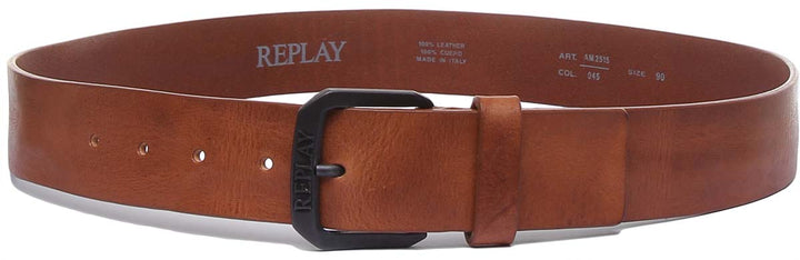 Replay A3077 Cinturones de cuero de corteza arrugada para hombre en bronceado