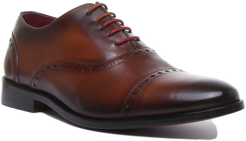 JUSTINREESS Tristian Chaussures Oxford en cuir à lacets pour hommes en tan