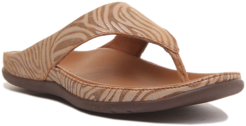 Strive Maui Sandale en cuir en tan pour femme, avec imprimé zèbre