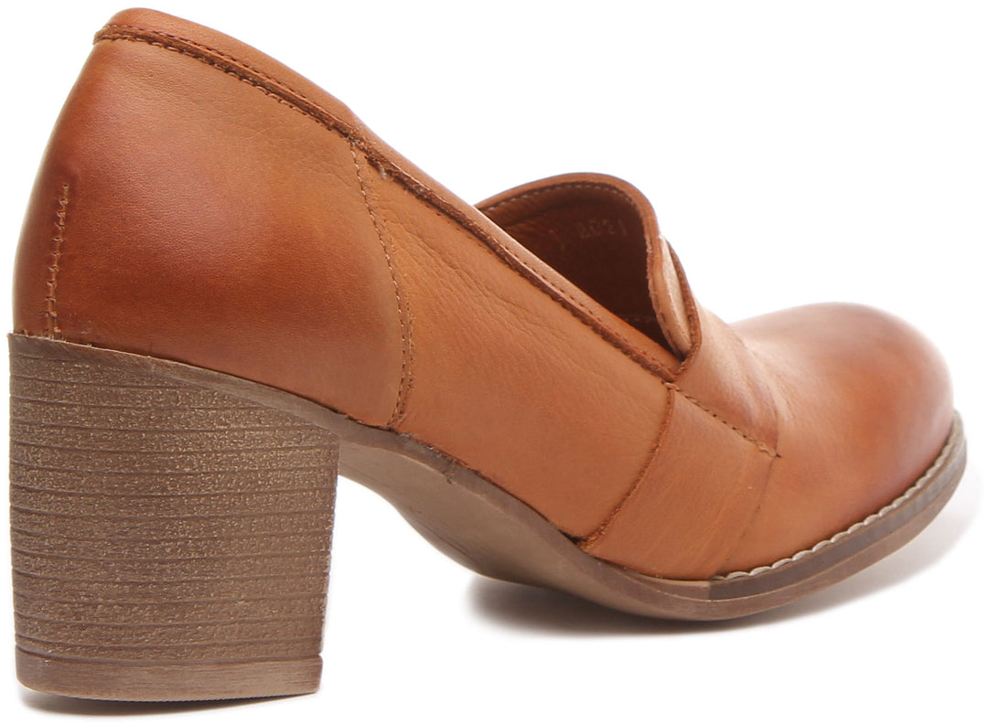 Dahlia Slip On Heeled Loafer in Tan