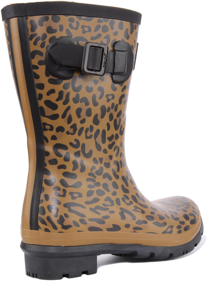 Joules Molly Welly Botte de pluie imprimée léopard pour femme en tan